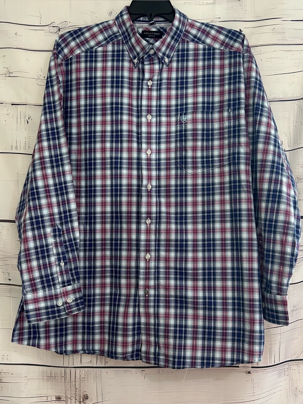 Ariat Mens Pro Series Long Sleeve Black and Red Plaid Button Down Shirt Size XXL